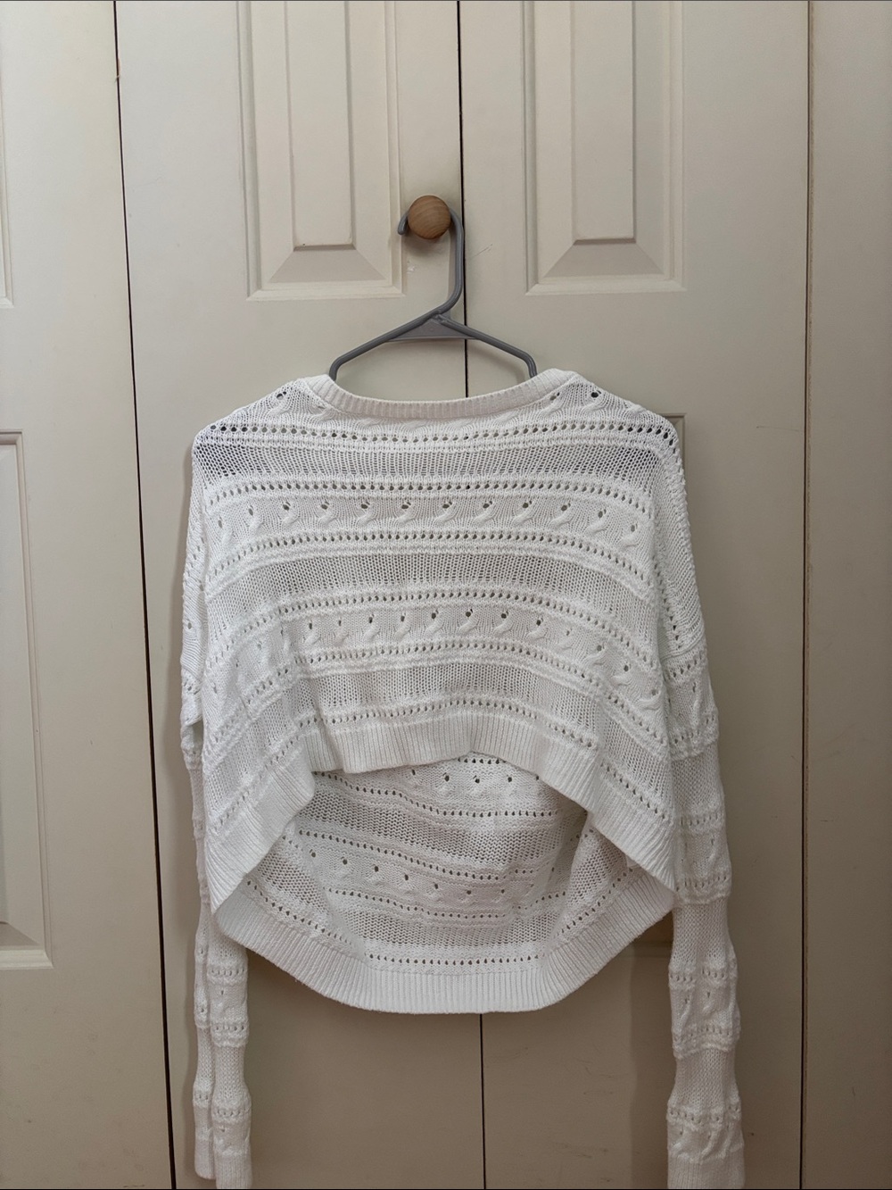 Hollister White Open-Knit Cropped Pullover